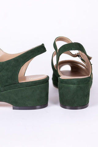 1940er - Veloursleder - Wedge sandalen - Dunkelgrün – Irene