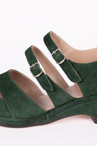 1940er - Veloursleder - Wedge sandalen - Dunkelgrün – Irene