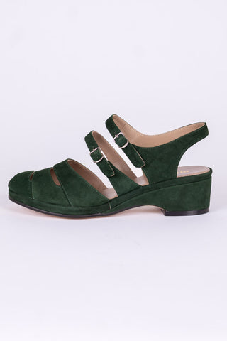 1940er - Veloursleder - Wedge sandalen - Dunkelgrün – Irene
