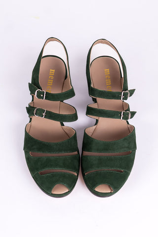 1940er - Veloursleder - Wedge sandalen - Dunkelgrün – Irene