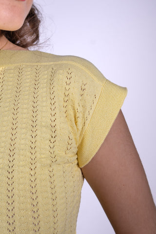 Pullover im 1950er-Stil mit Kappärmeln aus feinem Lochstrick - Pastellgelb - Iris