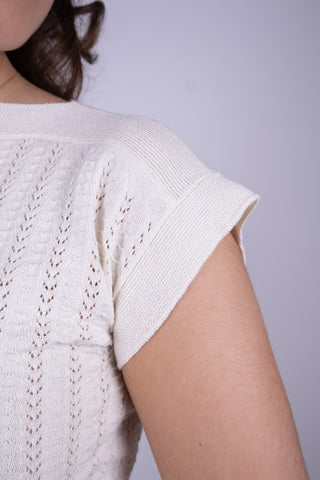 Pullover im 1950er-Stil mit Kappärmeln aus feinem Lochstrick - Off-White - Iris