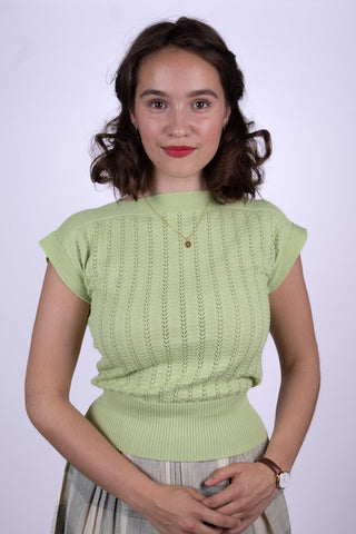 Pullover im 1950er-Stil mit Kappärmeln aus feinem Lochstrick - Pastellhellgrün - Iris