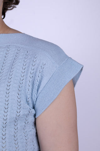 Pullover im 1950er-Stil mit Kappärmeln aus feinem Lochstrick - Pastellhellblau - Iris