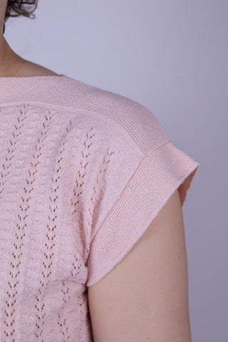 Pullover im 1950er-Stil mit Kappärmeln aus feinem Lochstrick - Pastellhellrosa - Iris