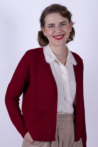 1920s style Open-front knit jacket - Burgundy - Irma