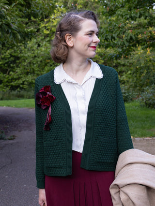 Strickjacke mit offener Vorderseite im Stil der 1920er Jahre - Dark green - Irma