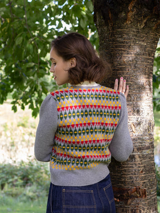 Merino-Cardigan im Stil der 1940er Jahre - Grey melange with pattern - Roberta