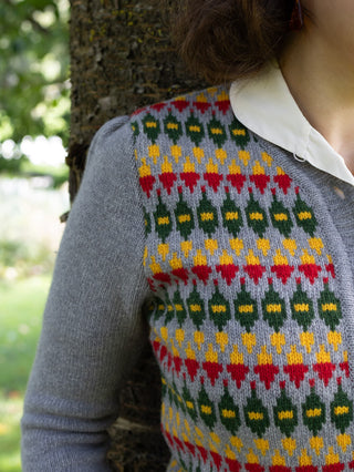 Merino-Cardigan im Stil der 1940er Jahre - Grey melange with pattern - Roberta