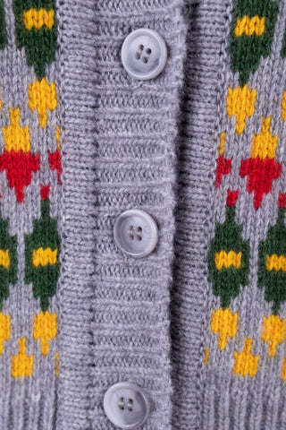 Merino-Cardigan im Stil der 1940er Jahre - Grey melange with pattern - Roberta