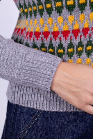 Merino-Cardigan im Stil der 1940er Jahre - Grey melange with pattern - Roberta