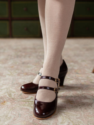 Gerippte Strickstrümpfhose – Wolle/Seide-Mischung – Zartes Pudermrosa – Virginia