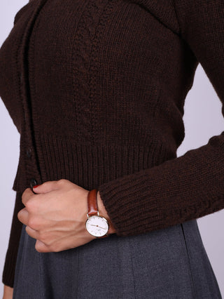 Cute and feminine cable knit 1940s cardigan - Merino - Brown melange - Astrid - memery