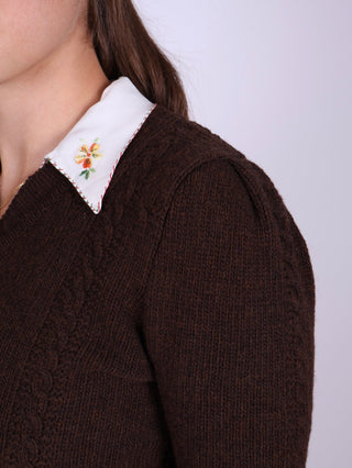 Cute and feminine cable knit 1940s cardigan - Merino - Brown melange - Astrid - memery