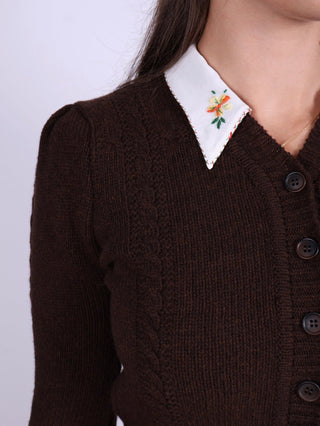 Cute and feminine cable knit 1940s cardigan - Merino - Brown melange - Astrid - memery