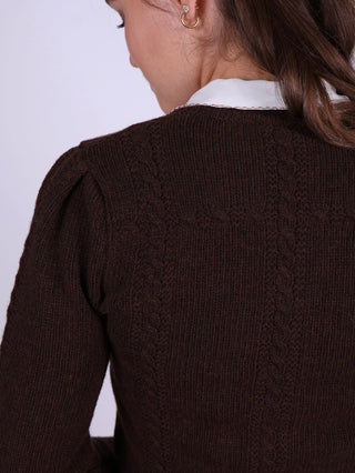 Cute and feminine cable knit 1940s cardigan - Merino - Brown melange - Astrid - memery