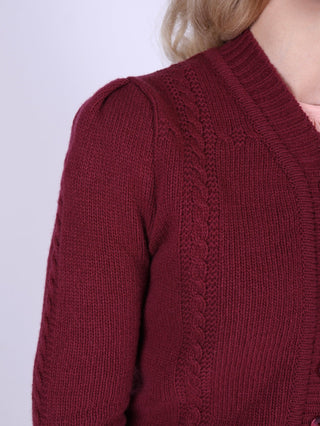 Cute and feminine cable knit 1940s cardigan - Merino - Burgundy - Astrid - memery