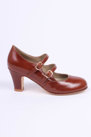 Early 30s pump with double ankle straps - Cognac brown - Judy - memery