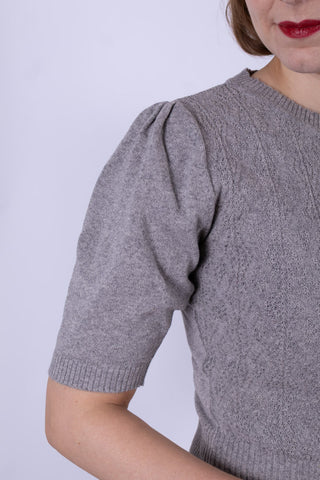 Kurzärmeliger Pullover im Stil der 1940er / 1950er Jahre - Grey Melange - Evelyn