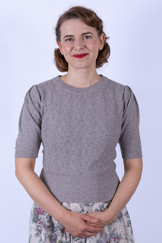 Kurzärmeliger Pullover im Stil der 1940er / 1950er Jahre - Grey Melange - Evelyn