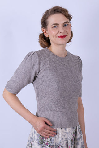 Kurzärmeliger Pullover im Stil der 1940er / 1950er Jahre - Grey Melange - Evelyn