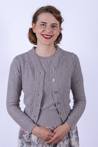 Kurzärmeliger Pullover im Stil der 1940er / 1950er Jahre - Grey Melange - Evelyn
