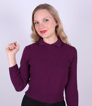 Feminine 1940s vintage style pullover with collar - Purple - Gertrud - memery