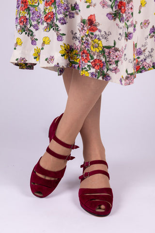 1940er - Veloursleder - Wedge sandalen - Bordeaux – Irene