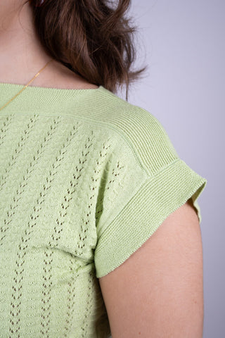 Pullover im 1950er-Stil mit Kappärmeln aus feinem Lochstrick - Pastellhellgrün - Iris
