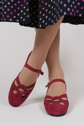 Late 1930s / early 1940s suede shoes - Burgundy red - Ida - memery
