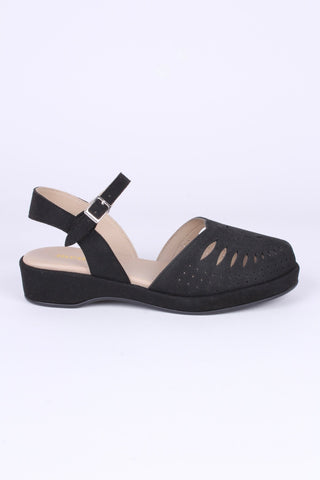 VEGAN - 1940s / 50s style suede wedge - Black - Ella - memery