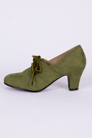 VEGAN shoes - 40s vintage style pumps with shoe lace - Green - Esther - memery