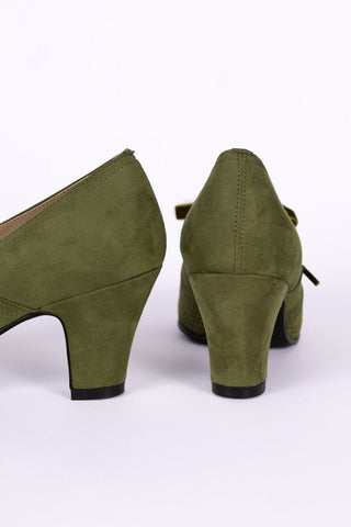 VEGAN shoes - 40s vintage style pumps with shoe lace - Green - Esther - memery