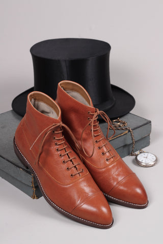 Men's Edwardian 10s / 20s style ankle leather boot - Cognac brown - William