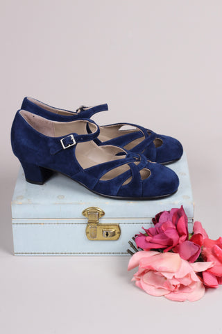 Late 1930s / early 1940s suede shoes - Navy blue - Ida