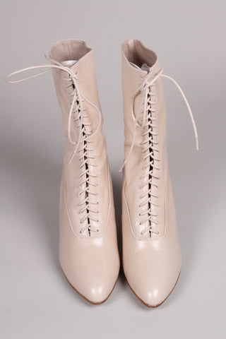 Feminine soft Edwardian style boot with pompadour heel, 1900-1915 - Cream - Rose