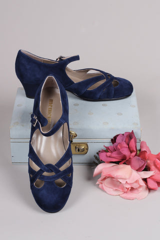 Late 1930s / early 1940s suede shoes - Navy blue - Ida
