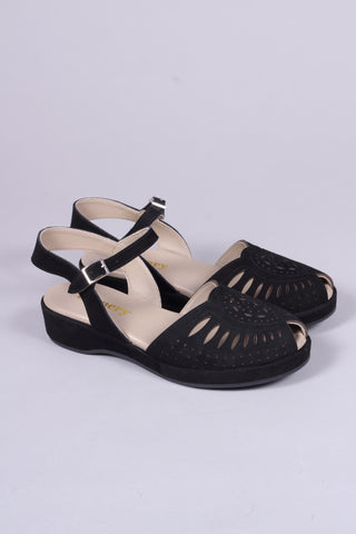 1940s / 50s suede wedge sandals - Black - Ella
