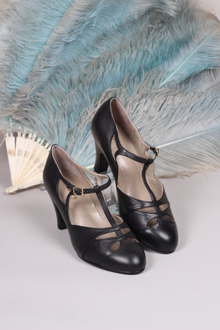 Early 1930s  Art Deco evening sandals - Black - Helen