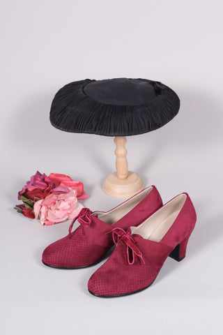 VEGAN shoes - 40s vintage style pumps  with shoe lace - Burgundy Red - Esther