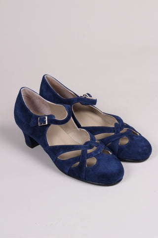 Late 1930s / early 1940s suede shoes - Navy blue - Ida