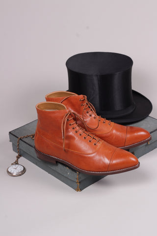 Men's Edwardian 10s / 20s style ankle leather boot - Cognac brown - William