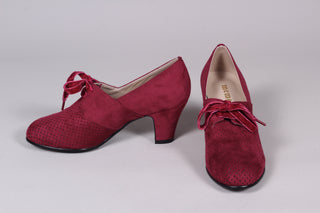 VEGAN shoes - 40s vintage style pumps  with shoe lace - Burgundy Red - Esther