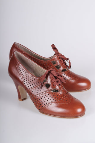 Early 1930s oxford high heels - Cognac Brown - Marie - memery